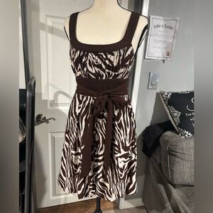 Love Brown and White Zebra Print Midi Dress